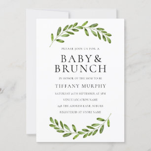 Modern Leaf Wreath Baby Shower Brunch Invite
