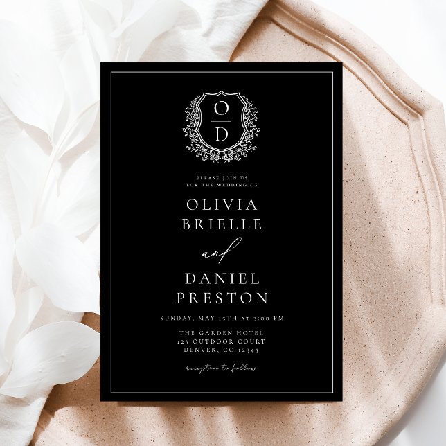 Modern Leafy Floral Crest Monogram Wedding  Invitation (Creator Uploaded)