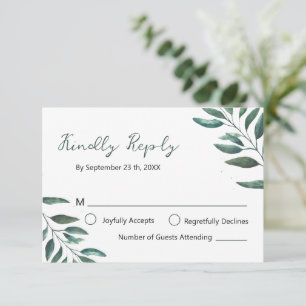 Modern Leafy Green Botanical Reply RSVP Card