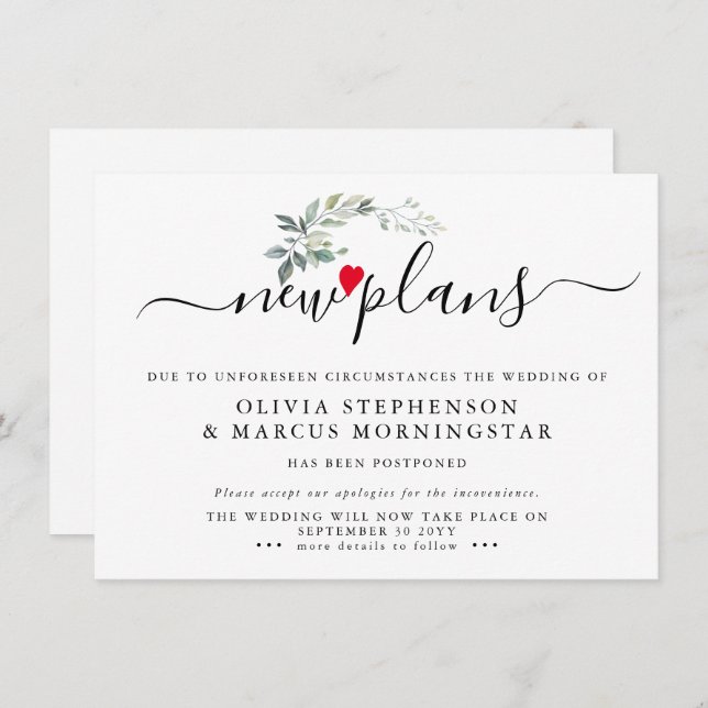 Modern Leafy Postponed Event New Plans Invitation (Front/Back)