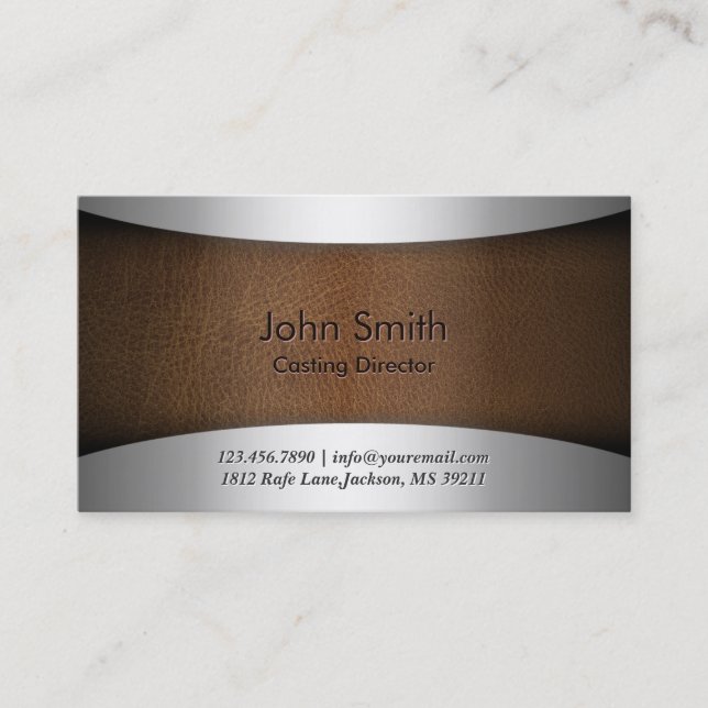 Modern Leather Casting Director Business Card (Front)