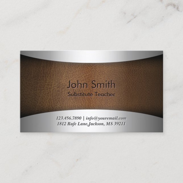 Modern Leather Substitute Teacher Business Card (Front)