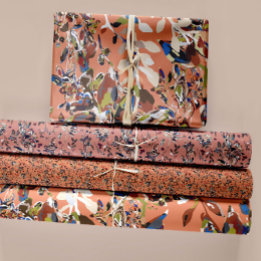 Modern Leaves Berries Watercolor Floral Orange Wrapping Paper Sheet