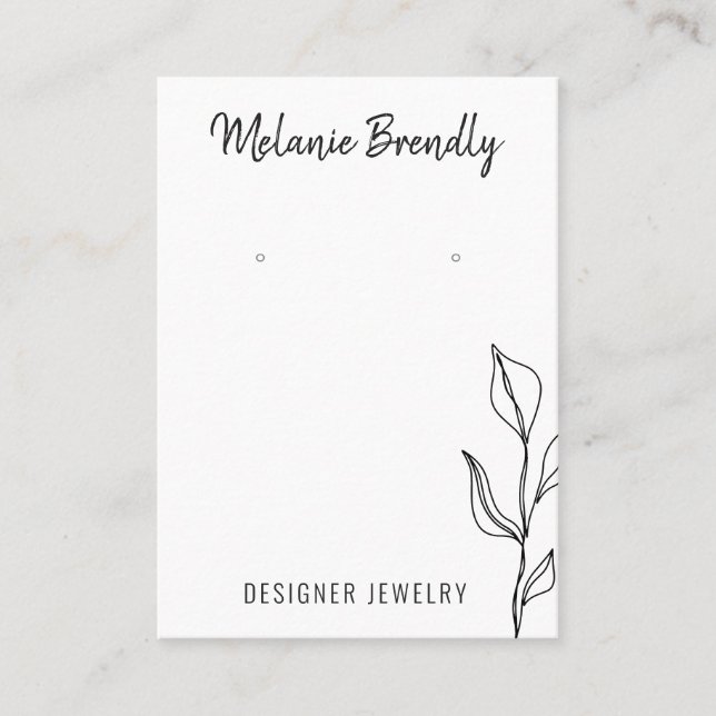 Modern Leaves Black White Jewellery Earring Displa Business Card (Front)