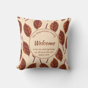 Modern LEAVES Joshua 24:15 Custom BEIGE Welcome Cushion