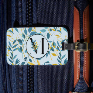 Modern Leaves Navy Gold "Letter M" Luggage Tag