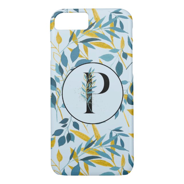 Modern Leaves Navy Gold "Letter P" Case-Mate iPhone Case (Back)