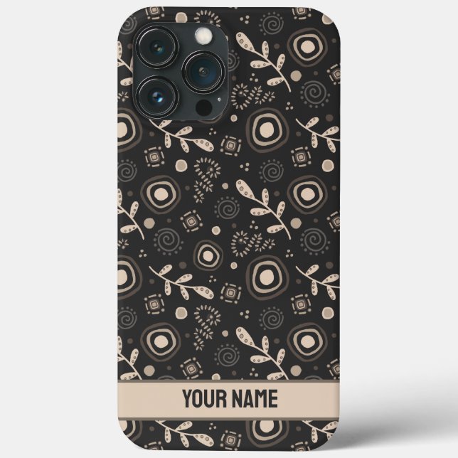 Modern Leaves Pattern Masculine Black Name   Case-Mate iPhone Case (Back)