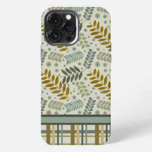Modern Leaves Plaid Pattern Inspirivity iPhone 13 Pro Max Case