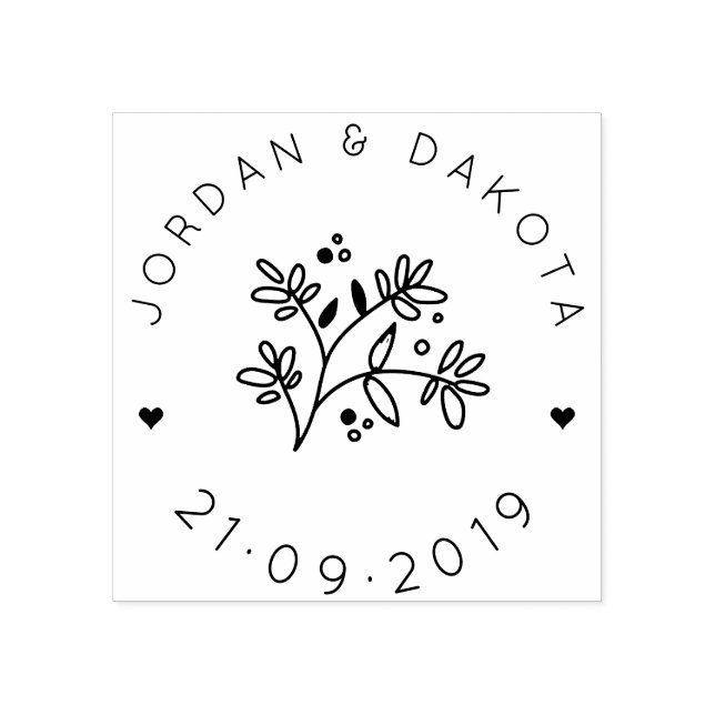 Modern Leaves Save The Date Wedding Announcement Rubber Stamp (Imprint)