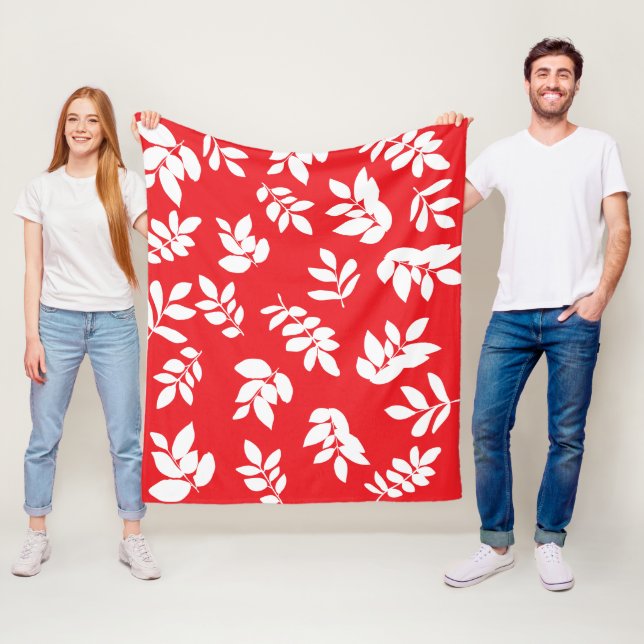Modern Leaves With Customisable Background Colours Fleece Blanket (In Situ)