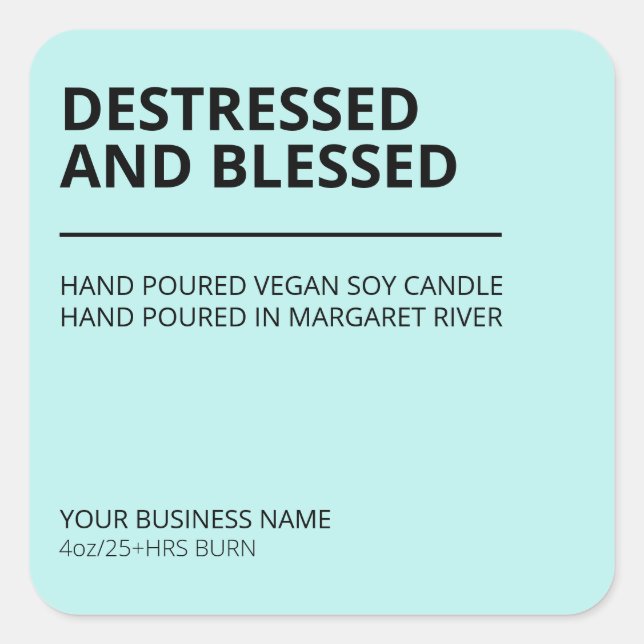 Modern Left Text Blue Scented Soy Candle Labels (Front)