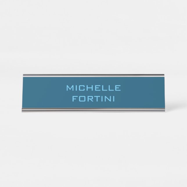 Modern Legible Name Plain Ocean & Sky Blue Desk Name Plate (Front)