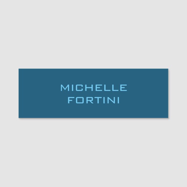 Modern Legible Name Plain Ocean & Sky Blue Tag (Front)