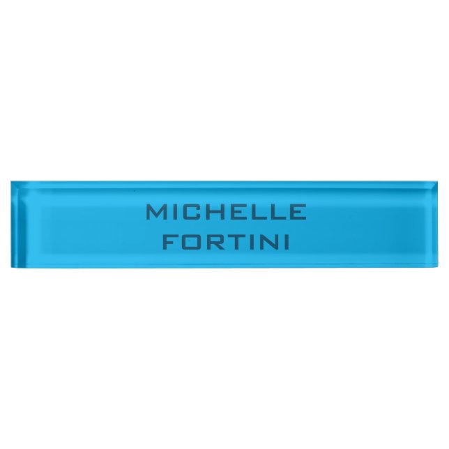 Modern Legible Name Plain Sky& Ocean Blue Nameplate (Front)