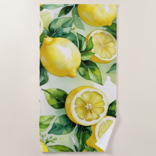 Modern lemon blue floral script bridal shower beach towel