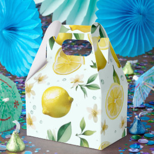 Modern lemon blue floral script bridal shower favour box