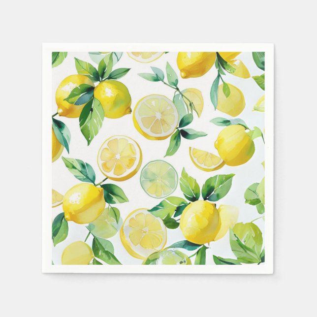 Modern lemon blue floral script bridal shower napkin (Front)