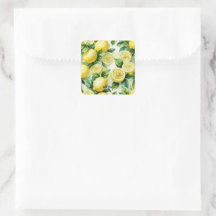 Modern lemon blue floral script bridal shower square sticker