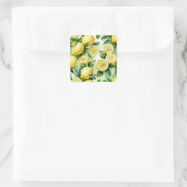 Modern lemon blue floral script bridal shower square sticker (Bag)
