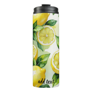 Modern lemon blue floral script bridal shower thermal tumbler