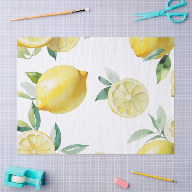 Modern lemon blue floral script bridal shower tissue paper (Craft)