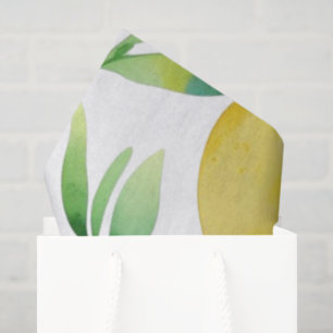 Modern lemon blue floral script bridal shower tissue paper