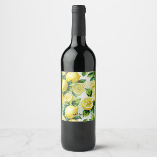 Modern lemon blue floral script bridal shower wine label