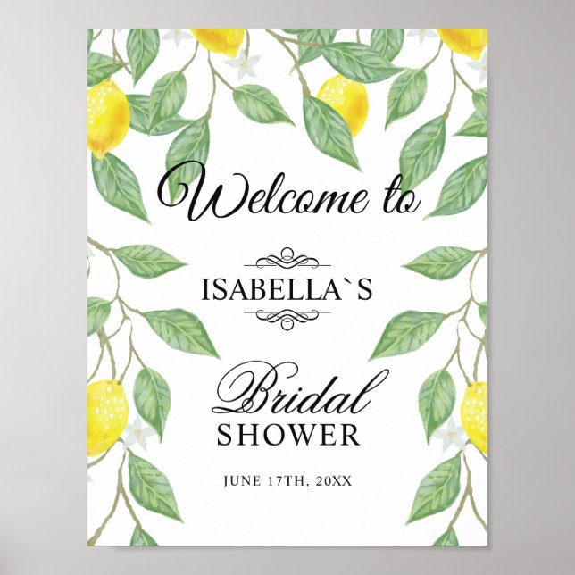 Modern Lemon Boho Bridal Shower Welcome Sign (Front)