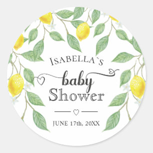 Modern Lemon Boho Summer Baby Shower Classic Round Sticker