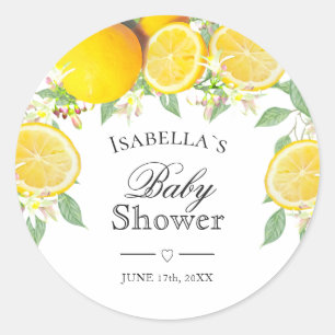 Modern Lemon Boho Summer Baby Shower Classic Round Sticker