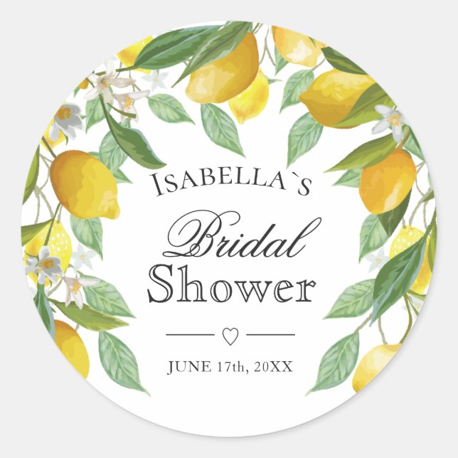 Modern Lemon Boho Summer Bridal Shower Classic Round Sticker (Front)