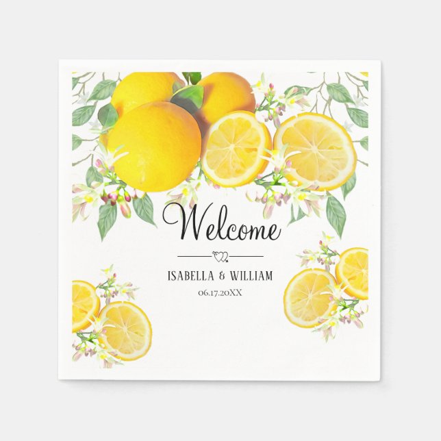 Modern Lemon Boho Summer Wedding Napkin (Front)