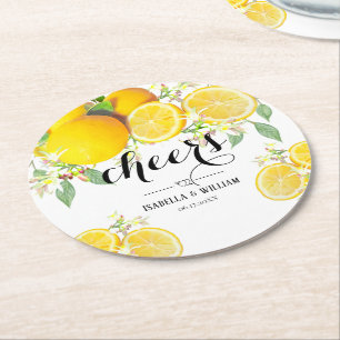 Modern Lemon Boho Summer Wedding Round Paper Coaster