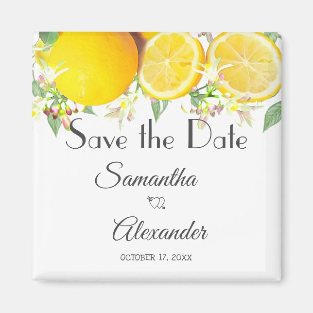Modern Lemon Boho Summer Wedding Save the Date Magnet (Front)