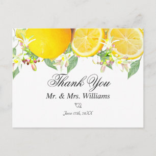 Modern Lemon Boho Summer Wedding Thank You Postcard