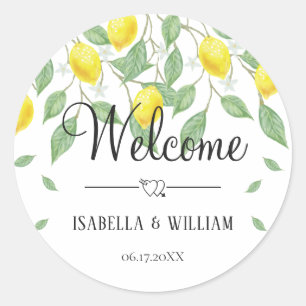 Modern Lemon Boho Summer Wedding Welcome Classic Round Sticker