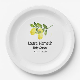 Modern Lemon Branch Baby Shower Paper Plate