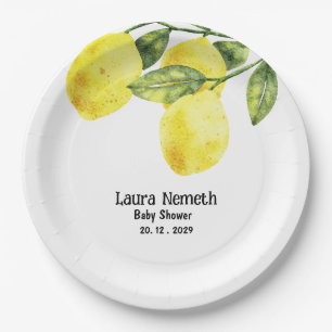 Modern Lemon Branch Baby Shower Paper Plate