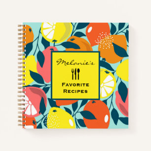 Modern Lemon Citrus Fruit Art Personalised Recipe Notebook