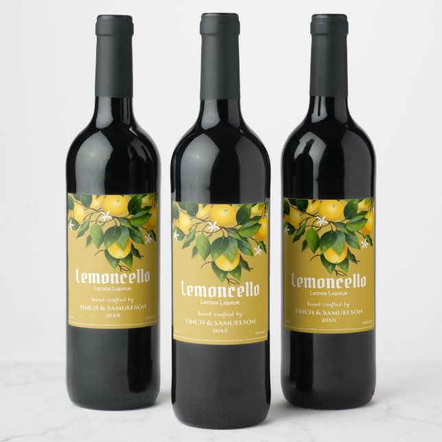 Modern Lemon Citrus Fruit Limoncello Wine Label (Bottles)