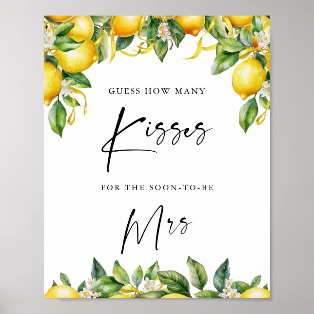 Modern Lemon Citrus how many kisses bridal shower Poster (Front)