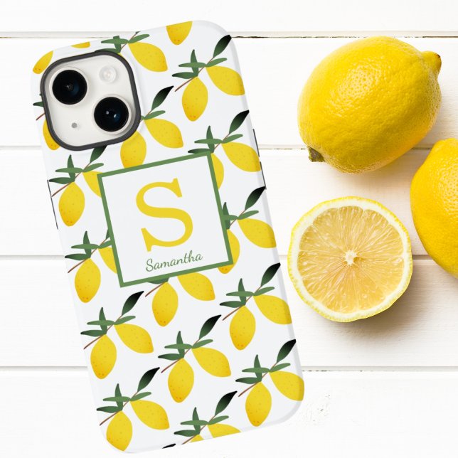 Modern Lemon Citrus Monogram Name Case-Mate iPhone Case (Creator Uploaded)