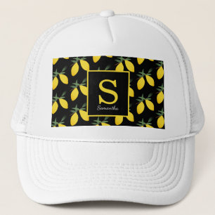 Modern Lemon Citrus Monogram Name Trucker Hat