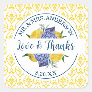 Modern Lemon Citrus Summer Wedding  Square Sticker