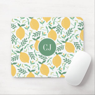 Modern Lemon Citrus Summer Yellow Green Monogram Mouse Mat
