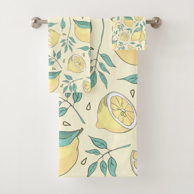 Modern Lemon Citrus Summer yellow Personalised     Bath Towel Set (Insitu)