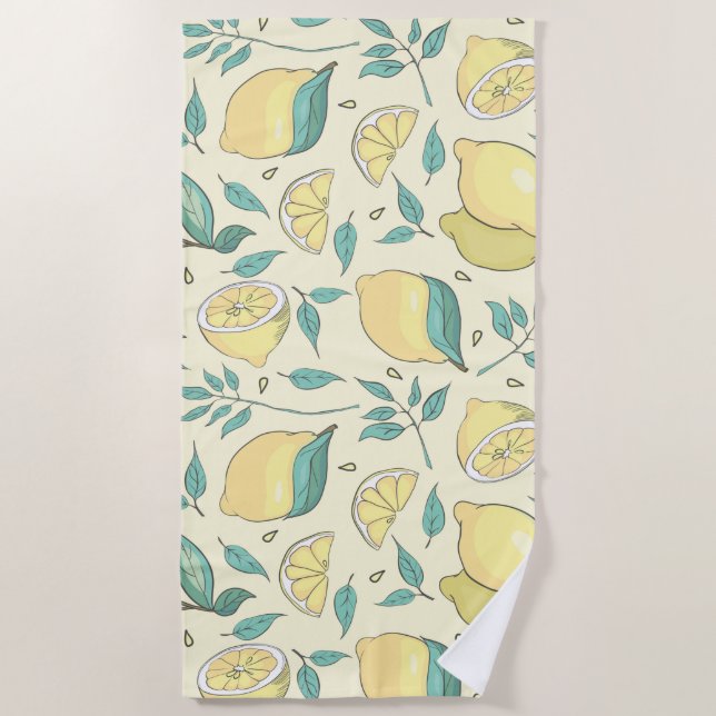 Modern Lemon Citrus Summer yellow Personalised     Beach Towel (Front)