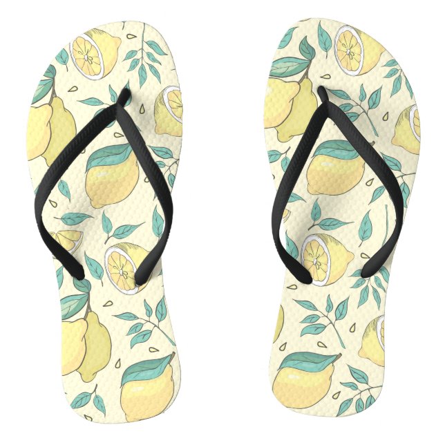 Modern Lemon Citrus Summer yellow Personalised     Flip Flops (Footbed)