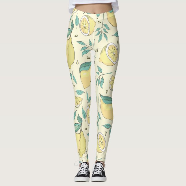 Modern Lemon Citrus Summer yellow Personalised    Leggings (Front)